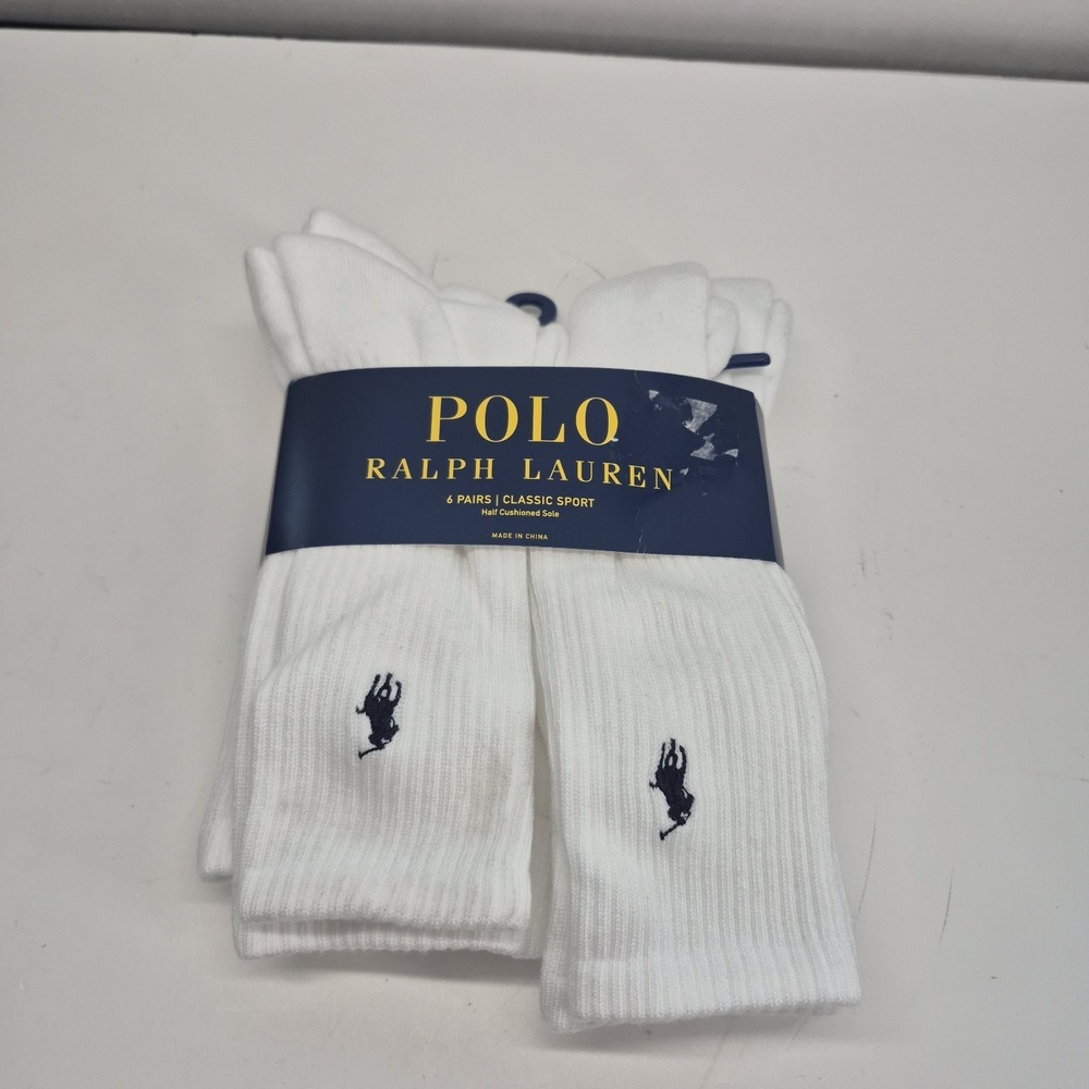 Polo Ralph Lauren 6 Pairs Classic Sport Socks Sock Size: 10-13 White